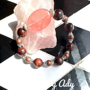 Tiger's eye beaded bracelet/manifesting courage and safety/Cherry Quartz